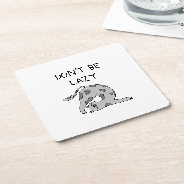Posavasos Cuadrado De Papel Don’t Be Lazy Yoga Cat (En perspectiva)