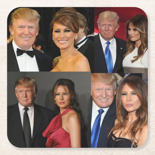 POSAVASOS CUADRADO DE PAPEL DONALD & MELANIA TRUMP (Anverso)