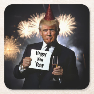 Posavasos Cuadrado De Papel Donald Trump celebra el estilo de Año Nuevo