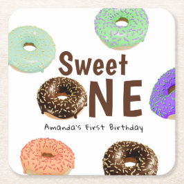 Posavasos Cuadrado De Papel Donas Sweet One 1er Cumpleaños