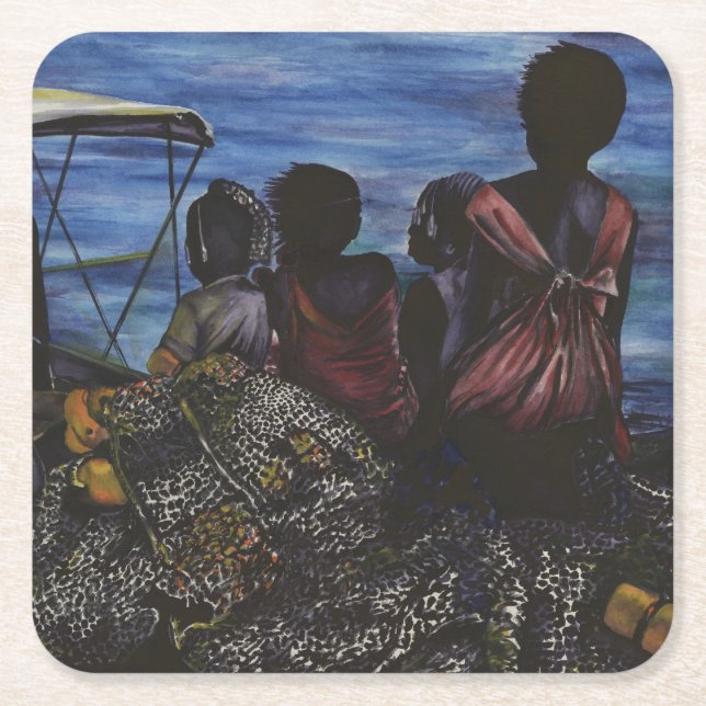 Posavasos Cuadrado De Papel ¿Dónde está papá? Isla Harbour, Bahamas (Anverso)