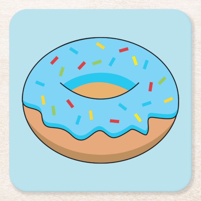 Posavasos Cuadrado De Papel Donut de escarcha azul con Personalizado Sprinkles (Anverso)