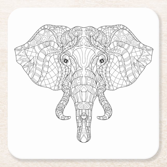 Posavasos Cuadrado De Papel Doodle 2 de la cabeza del elefante (Anverso)