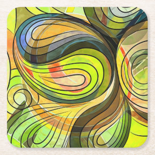 Posavasos Cuadrado De Papel Doodle Amarillo y Marrón de Otoño Con Líneas Negra