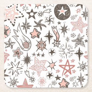 Posavasos Cuadrado De Papel Doodle Còsmico: Estrellas y Cometas