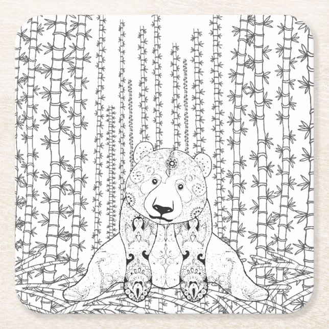 Posavasos Cuadrado De Papel Doodle de bambú de la panda (Anverso)