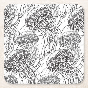 Posavasos Cuadrado De Papel Doodle de los pescados de jalea