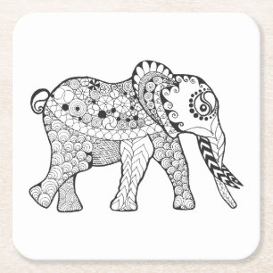 Posavasos Cuadrado De Papel Doodle del elefante
