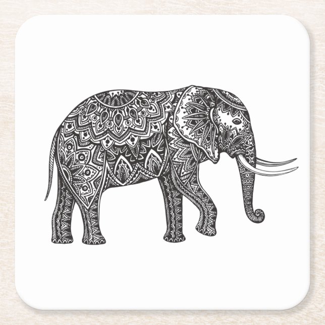 Posavasos Cuadrado De Papel Doodle del elefante de la fantasía (Anverso)