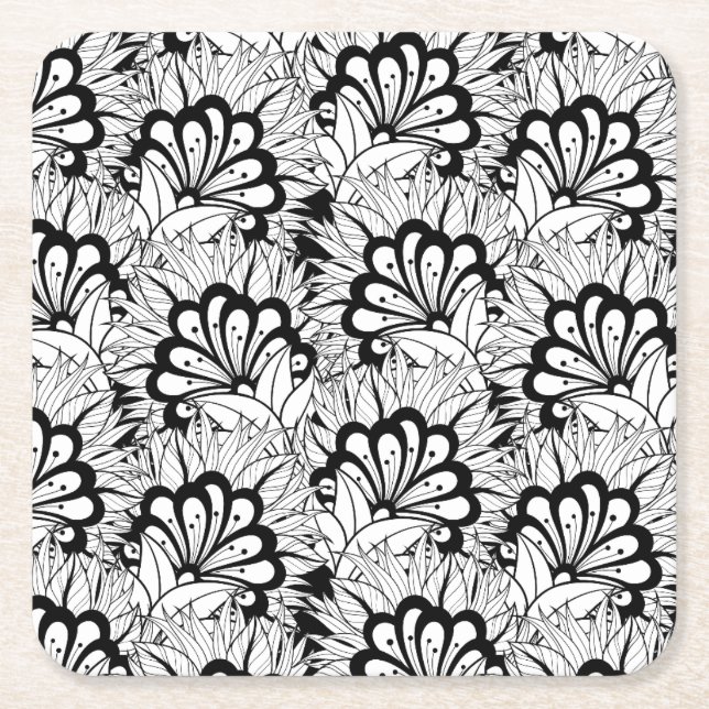 Posavasos Cuadrado De Papel Doodle del estampado de plores (Anverso)