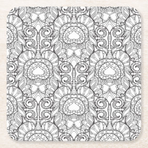 Posavasos Cuadrado De Papel Doodle del modelo de la pluma del pavo real