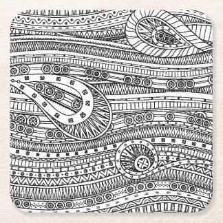 Posavasos Cuadrado De Papel Doodle étnico del modelo