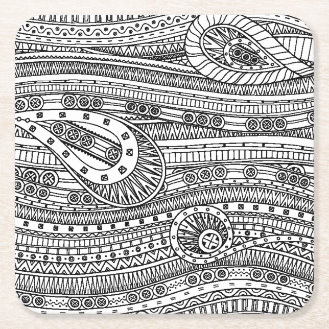 Posavasos Cuadrado De Papel Doodle étnico del modelo (Anverso)