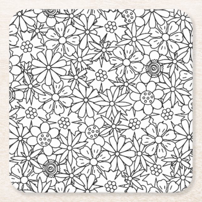 Posavasos Cuadrado De Papel Doodle floral (Anverso)
