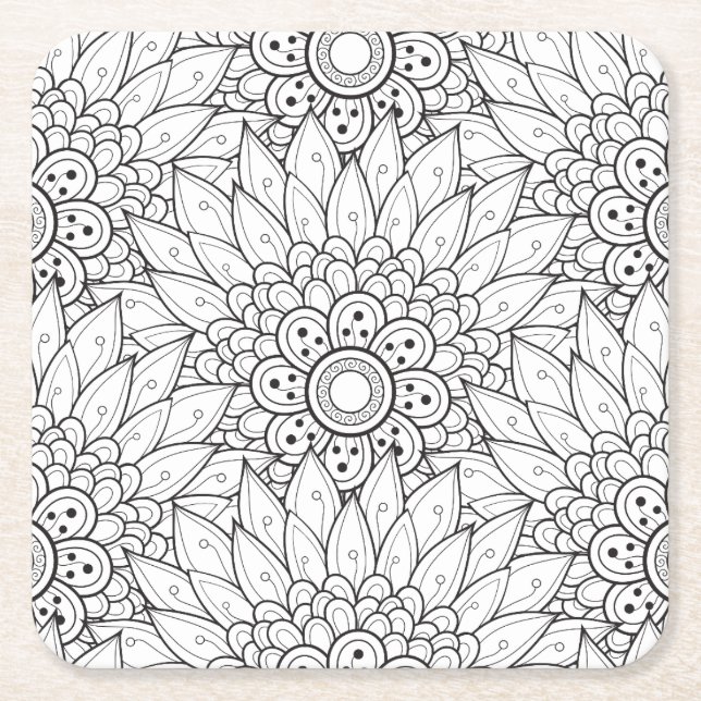 Posavasos Cuadrado De Papel Doodle floral del jardín (Anverso)