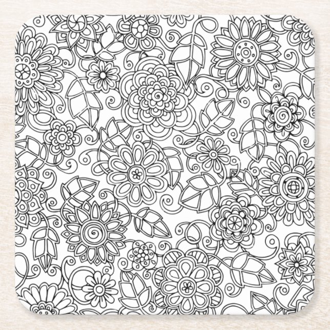 Posavasos Cuadrado De Papel Doodle floral étnico (Anverso)
