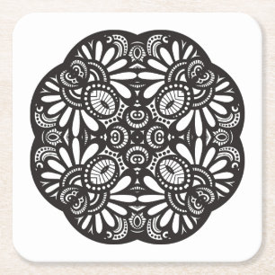 Posavasos Cuadrado De Papel Doodle hermoso de la casilla negra de Deco