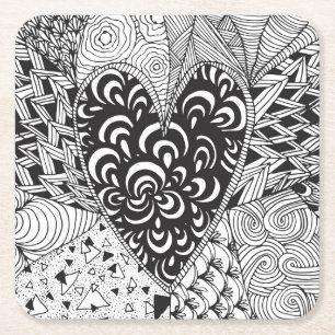 Posavasos Cuadrado De Papel Doodle inspirado del corazón