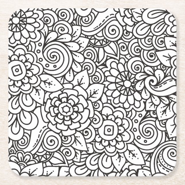 Posavasos Cuadrado De Papel Doodle retro floral (Anverso)