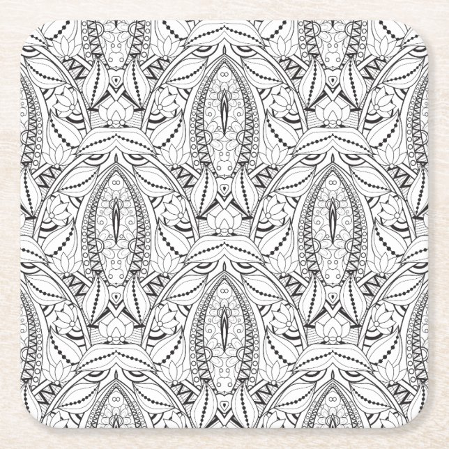 Posavasos Cuadrado De Papel Doodle tribal abstracto (Anverso)