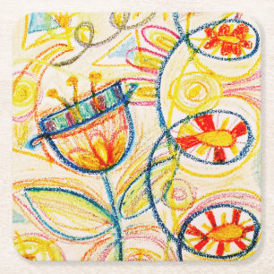 Posavasos Cuadrado De Papel Doodles de arte de Crayon