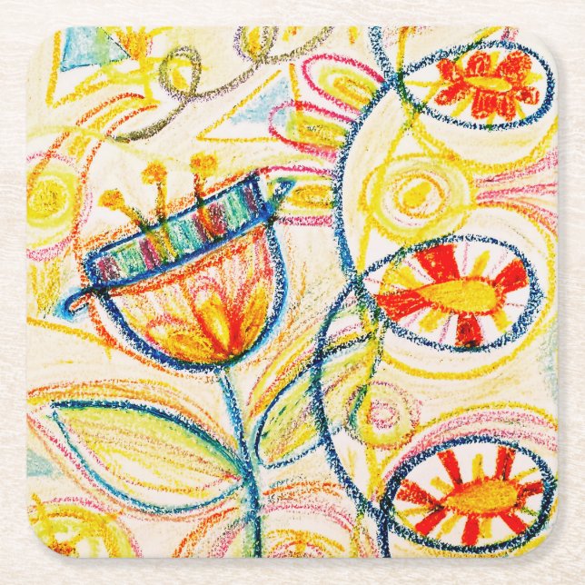 Posavasos Cuadrado De Papel Doodles de arte de Crayon (Anverso)