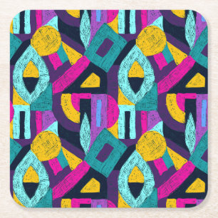 Posavasos Cuadrado De Papel Doodles retro: arte pop geométrico.