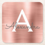 Posavasos Cuadrado De Papel Dorado Rosa Rosa Girly Monograma metálico Cumpleañ<br><div class="desc">Relieve metalizado De Acero Inoxidable Rosa Faux De Oro Inoxidable Girly Elegante Monograma Nombre Jugador de Cumpleaños. Estas posadas para fiestas de cumpleaños se pueden personalizar para incluir tu nombre inicial y de pila.</div>