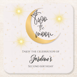 Posavasos Cuadrado De Papel Dos a la Luna Cumpleaños 2 Elegante Sin Distinción