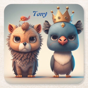 Posavasos Cuadrado De Papel Dos amigos animales salvajes