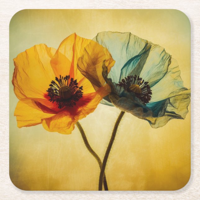 Posavasos Cuadrado De Papel Dos flores (Anverso)