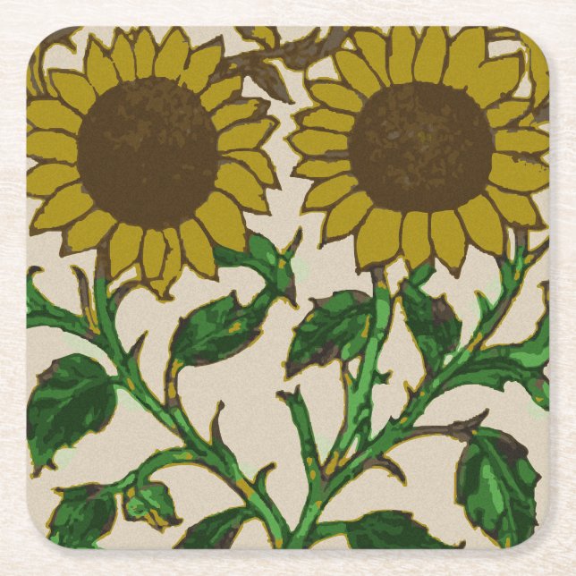 Posavasos Cuadrado De Papel Dos girasoles (Anverso)