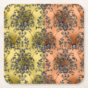 Posavasos Cuadrado De Papel Dos Máquinas Purpurinas Tone Peach/Gold Silver