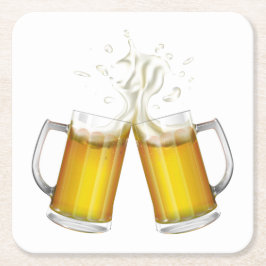 Posavasos Cuadrado De Papel Dos tazas con una cerveza ligera.
