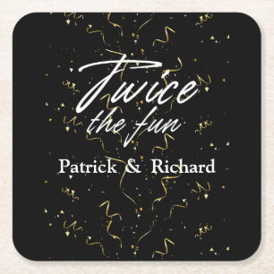 Posavasos Cuadrado De Papel Dos veces la pareja de amigos divertidos cumple do