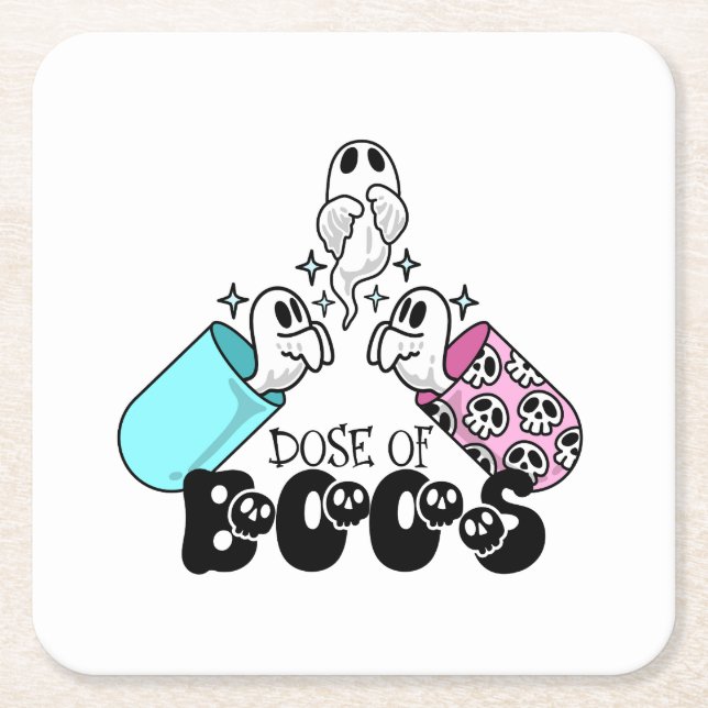 Posavasos Cuadrado De Papel Dosis de Halloween de la cápsula fantasma de Boos (Anverso)