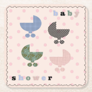 Posavasos Cuadrado De Papel Dot de polka y bebes buggy Baby Shower caseros