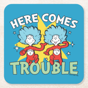 Posavasos Cuadrado De Papel Dr. Seuss   Cosa Uno Cosa Dos Aquí Viene el Proble