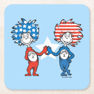 Posavasos Cuadrado De Papel Dr. Seuss Cosa Uno Cosa Dos Gráfico Patriótico