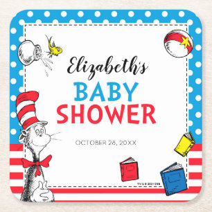 Posavasos Cuadrado De Papel Dr. Seuss - Ducha de Bebé del Gato en el Sombrero