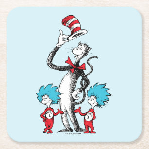 Posavasos Cuadrado De Papel Dr. Seuss El gato en el sombrero, Cosita Uno y C