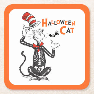 Posavasos Cuadrado De Papel Dr. Seuss Gato Ensombrerado de Halloween
