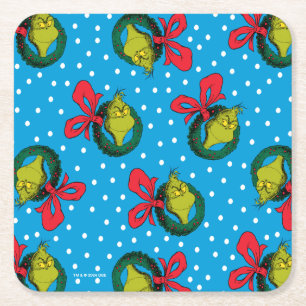 Posavasos Cuadrado De Papel Dr. Seuss   Grinch   Patrón de corona de Navidad