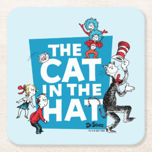Posavasos Cuadrado De Papel Dr. Seuss Logotipo del Gato en el Sombrero - Per