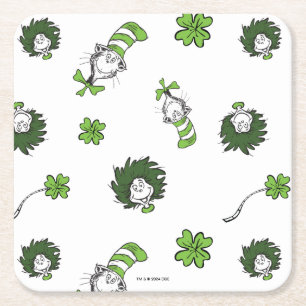 Posavasos Cuadrado De Papel Dr. Seuss   Patrón de trébol del gato en el sombre