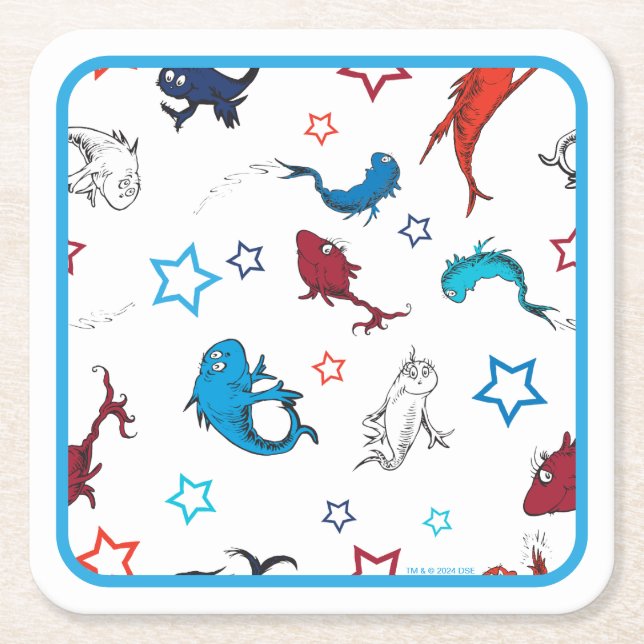 Posavasos Cuadrado De Papel Dr. Seuss | Un patrón de estrella de peces de dos  (Anverso)