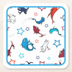Posavasos Cuadrado De Papel Dr. Seuss Un pez dos peces patrón de estrella