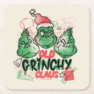 Posavasos Cuadrado De Papel Dr. Seuss   Viejo Grinch Claus