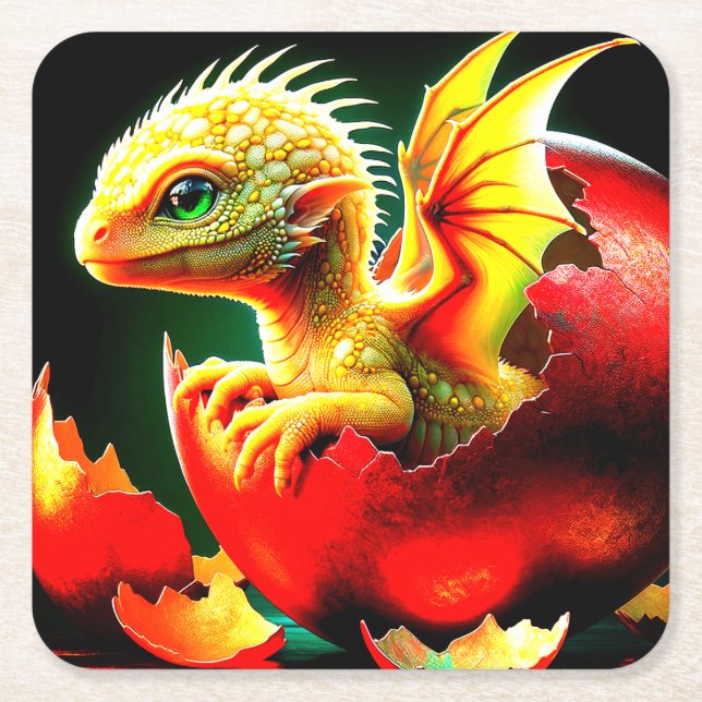 Posavasos Cuadrado De Papel Dragón (Anverso)