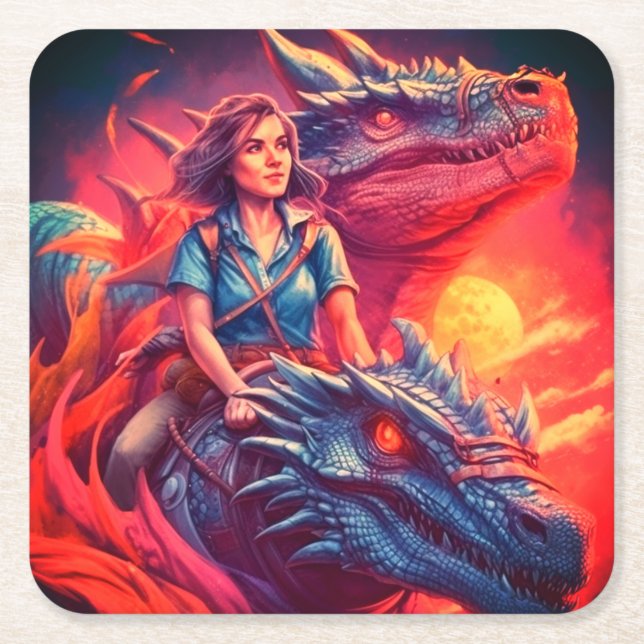 Posavasos Cuadrado De Papel Dragón (Anverso)